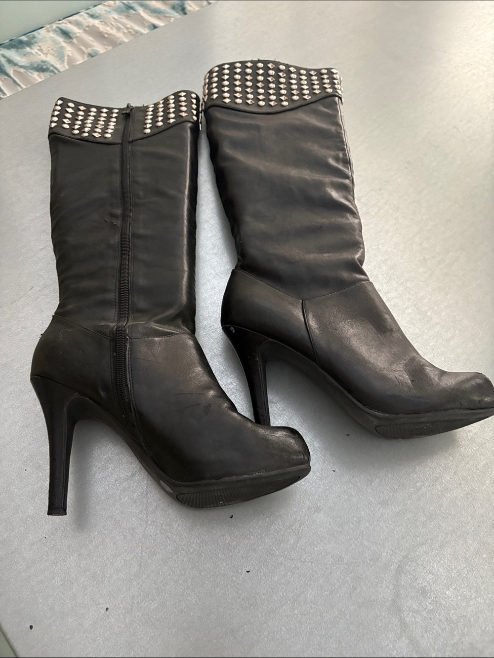 BCBGeneration Black Stud Cuff High-Heel Knee Boots